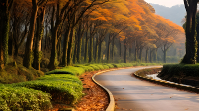 秋意满满的林中小路摄影图