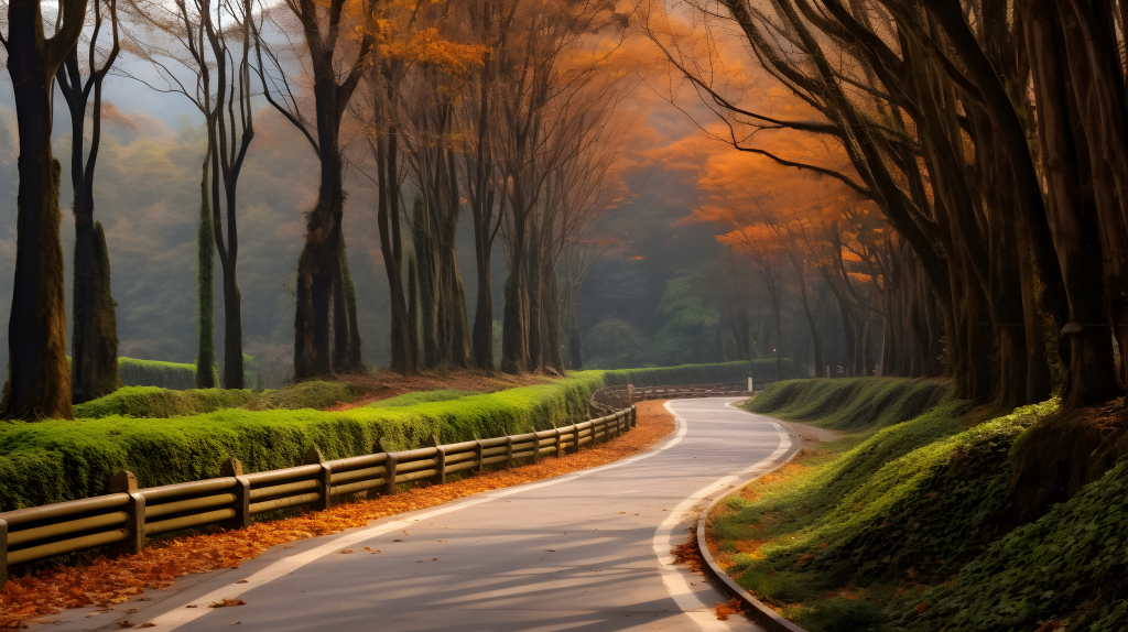 空旷小路萧瑟秋林摄影版权图片下载