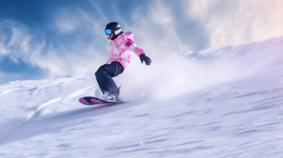 粉黑色风格下的雪山滑雪者摄影图片