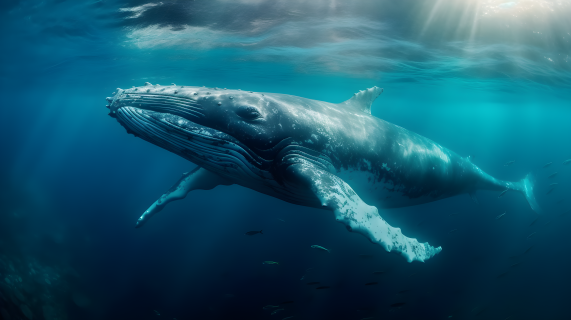 深海中游泳的鲸鱼摄影图片