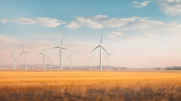 风力发电与麦田景色的摄影版权图片下载