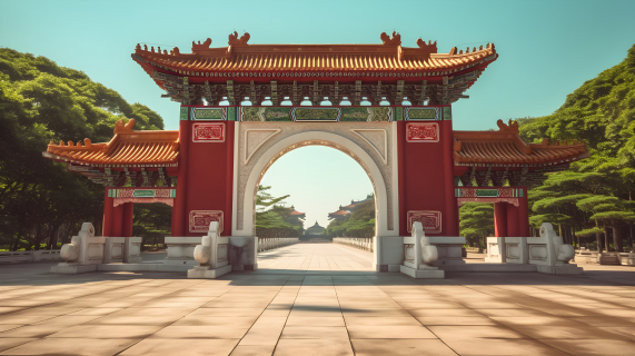 古色古香的亚洲庙宇拱门摄影图