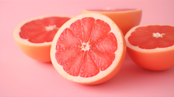 粉色背景上的32k uhd风格葡萄柚切片摄影图片