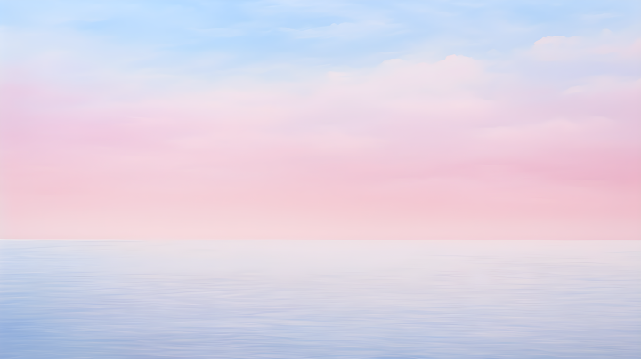 柔和静谧的海洋水面与粉色天空摄影版权图片下载