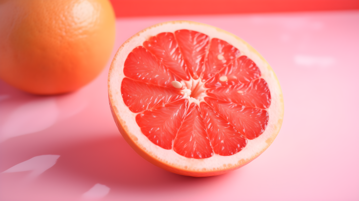 粉色背景上切割的葡萄柚摄影版权图片下载