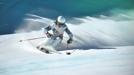 雪地白衣女子滑雪摄影图片