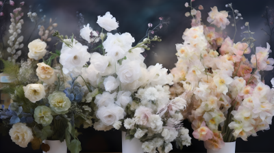 幽暗白与淡米色花团锦簇摄影图