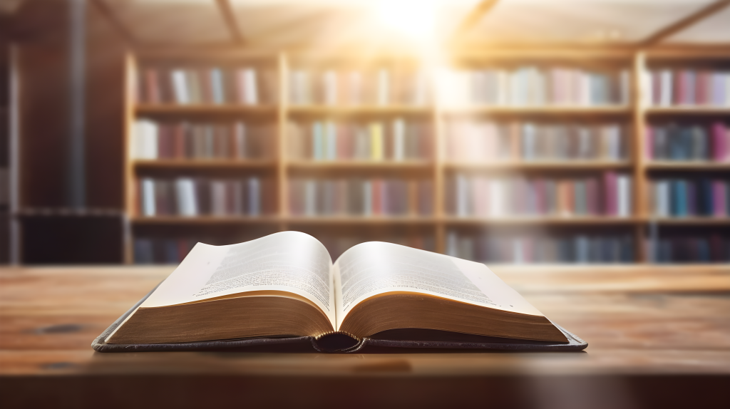 书架前的开放之书：镜头透光摄影图版权图片下载