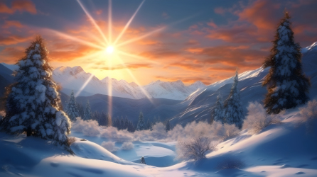 阳光照耀下的雪景摄影图