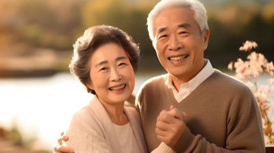两位亚洲老年夫妇微笑摄影图片