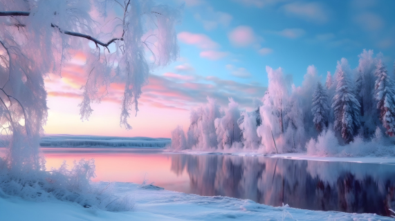雪景湖泊梦幻摄影图