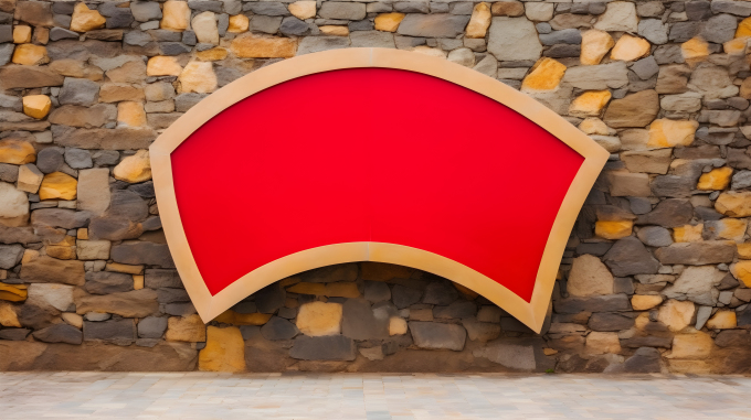 红色石头背景上的招牌摄影图片