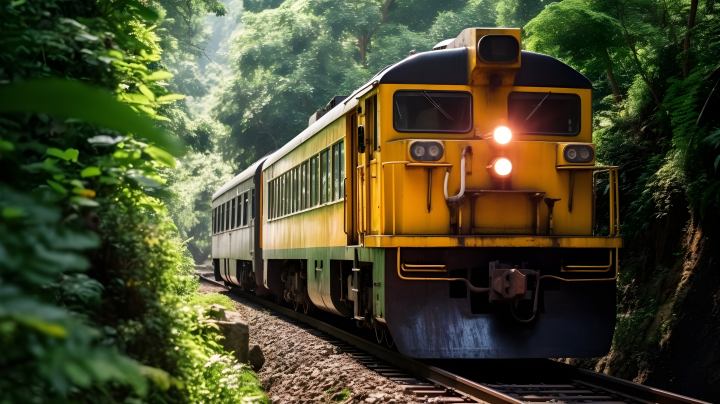 热带丛林中的列车旅行摄影版权图片下载