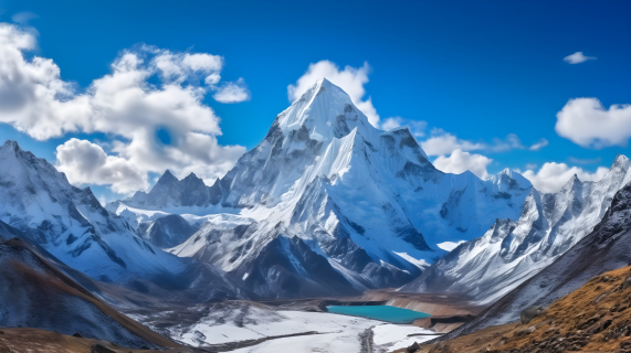 喜马拉雅之巅，蓝天白雪摄影图片