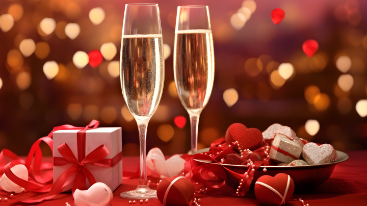 巧克力与香槟的浪漫瞬间摄影图版权图片下载
