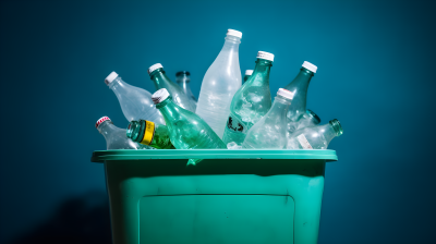 回收桶中的绿蓝风格再生瓶摄影图片