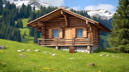 山中小木屋的摄影图片