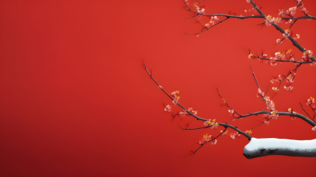 红墙角落的一株冬红花摄影图片