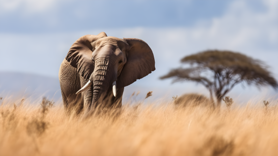 非洲草原上的真实风格大象摄影图片