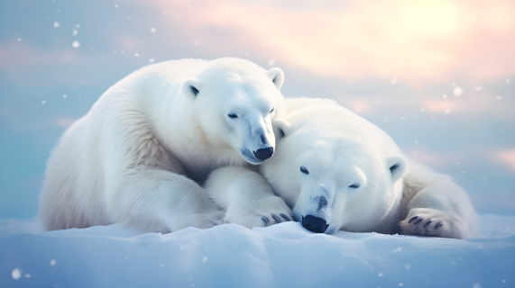 两只浪漫梦幻的北极熊摄影图片