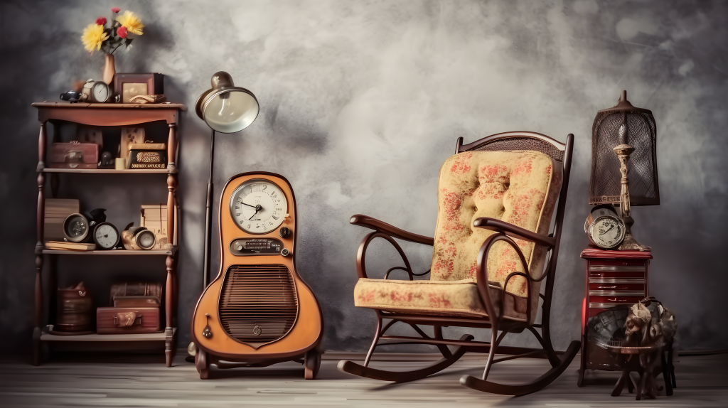 怀旧风格摄影图片：摇椅与柜子版权图片下载