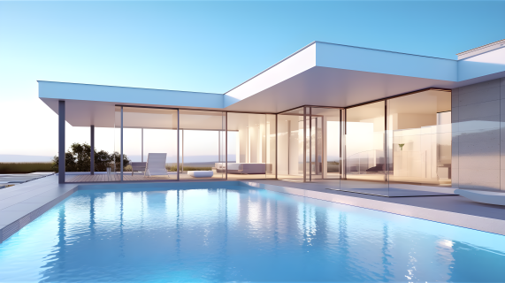 透明与半透明风格的现代游泳池和住宅摄影图片