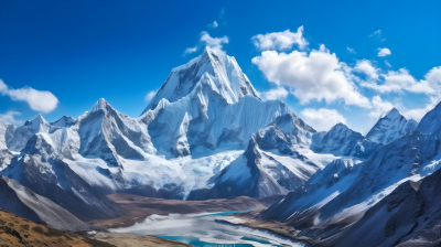 喜马拉雅山顶的蓝天白雪摄影图片