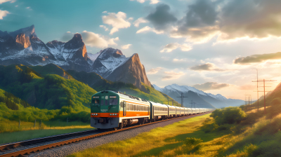 山间穿行的列车美景摄影图