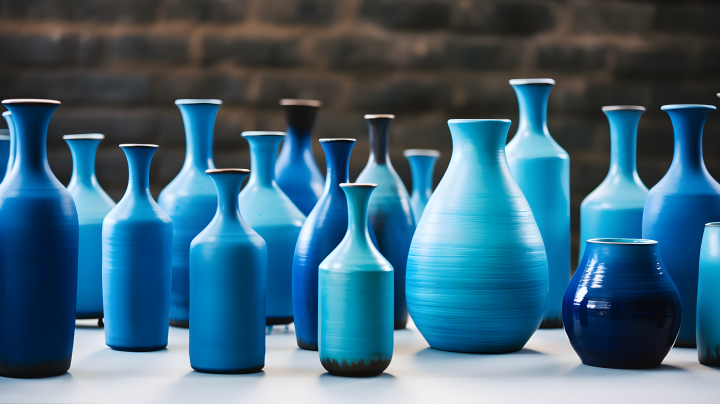 蓝色丰富纹理的花瓶摄影版权图片下载