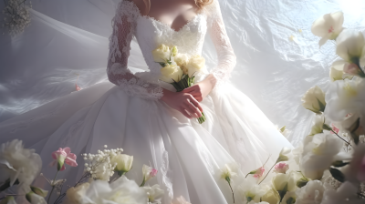 白色新娘礼服的花朵摄影图片