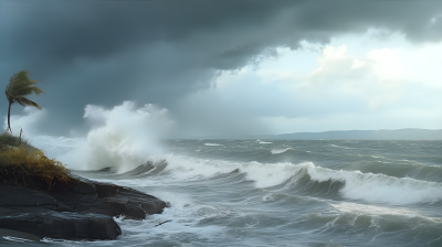 风暴海浪拍岸摄影图片
