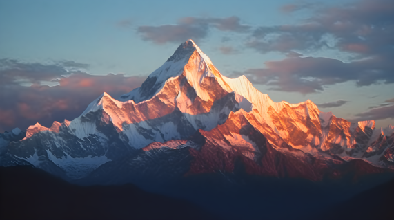 喜马拉雅山顶日落摄影图片
