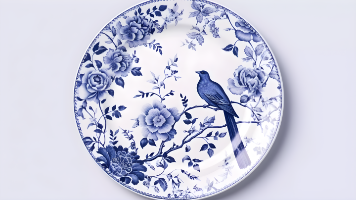 蓝白瓷盘鸟类摄影版权图片下载