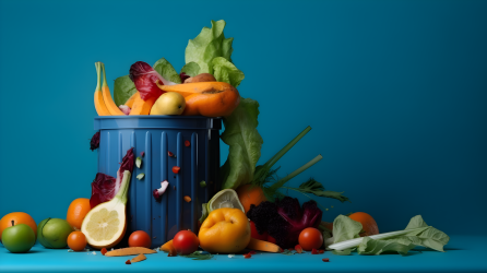 蔬果围绕的深天蓝与浅橙摄影图片