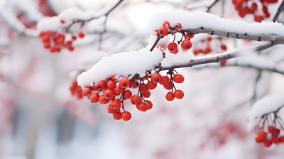 冬日白雪中红浆果摄影图片