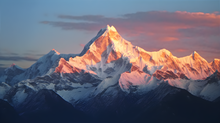 喜马拉雅山顶上的华丽日落摄影版权图片下载