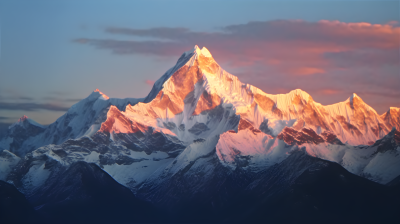 喜马拉雅山顶上的华丽日落摄影图片