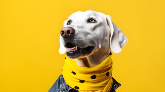 黄色围巾系着脖子的狗时尚摄影图