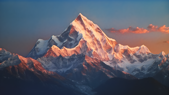 喜马拉雅山顶日落时的摄影图片