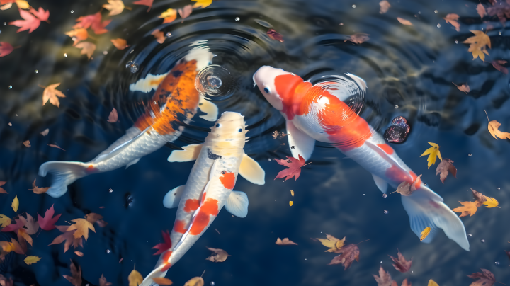 水中游动的锦鲤摄影版权图片下载