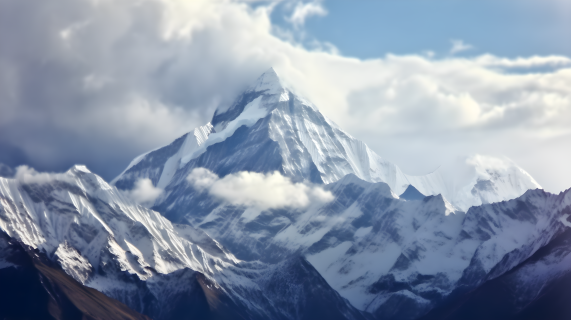 喜马拉雅山顶的雪景摄影图片