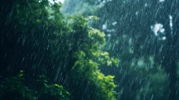 雨中绿树摄影图片