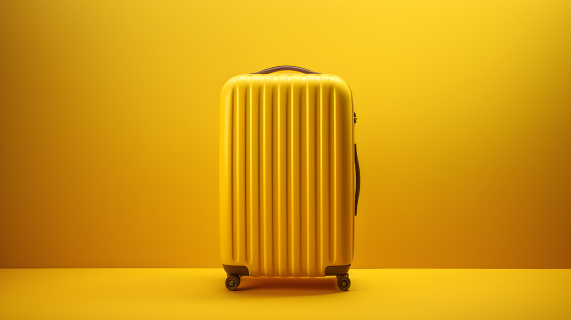 黄色行李箱在黄色背景下的摄影图片