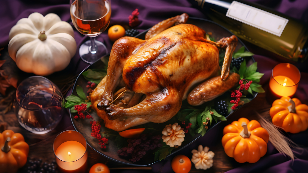 感恩节餐桌上的丰盛晚宴摄影版权图片下载