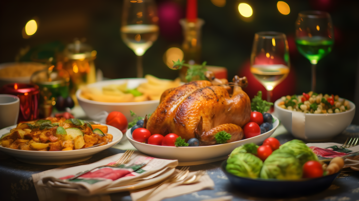 充满节日氛围的感恩节晚餐摄影版权图片下载