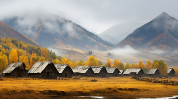 秋天的山村美景摄影图片