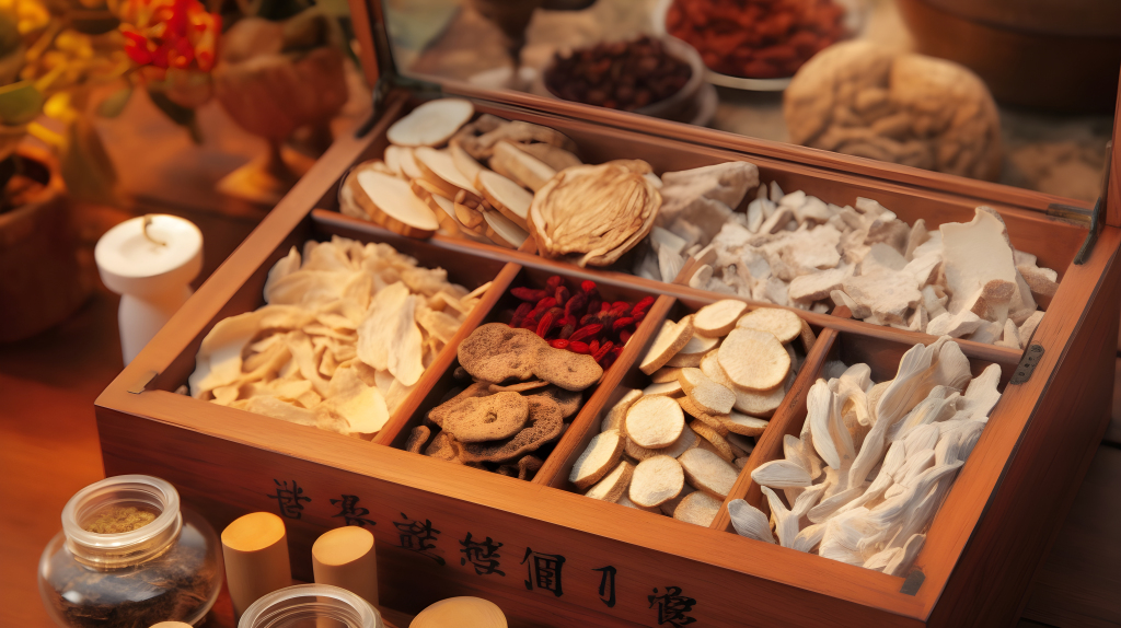 传统中医调理中药木盒图片摄影