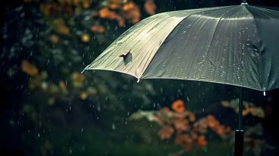 雨中的黑色雨伞摄影图