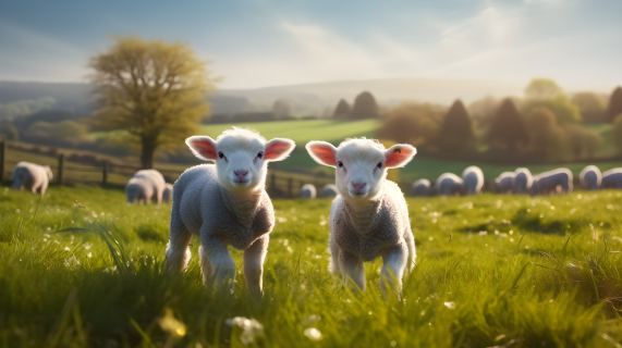 农场上的两只可爱小羊摄影图片