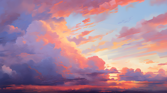 红粉色的云彩在风景中延伸，风格犹如浅紫和深橙摄影图